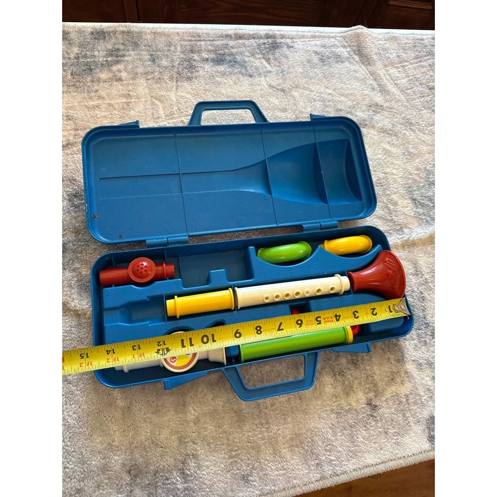 *PARTS* Vintage Fisher Price Crazy Combo Horn Set 464 Musical Toy 1984 Blue Case